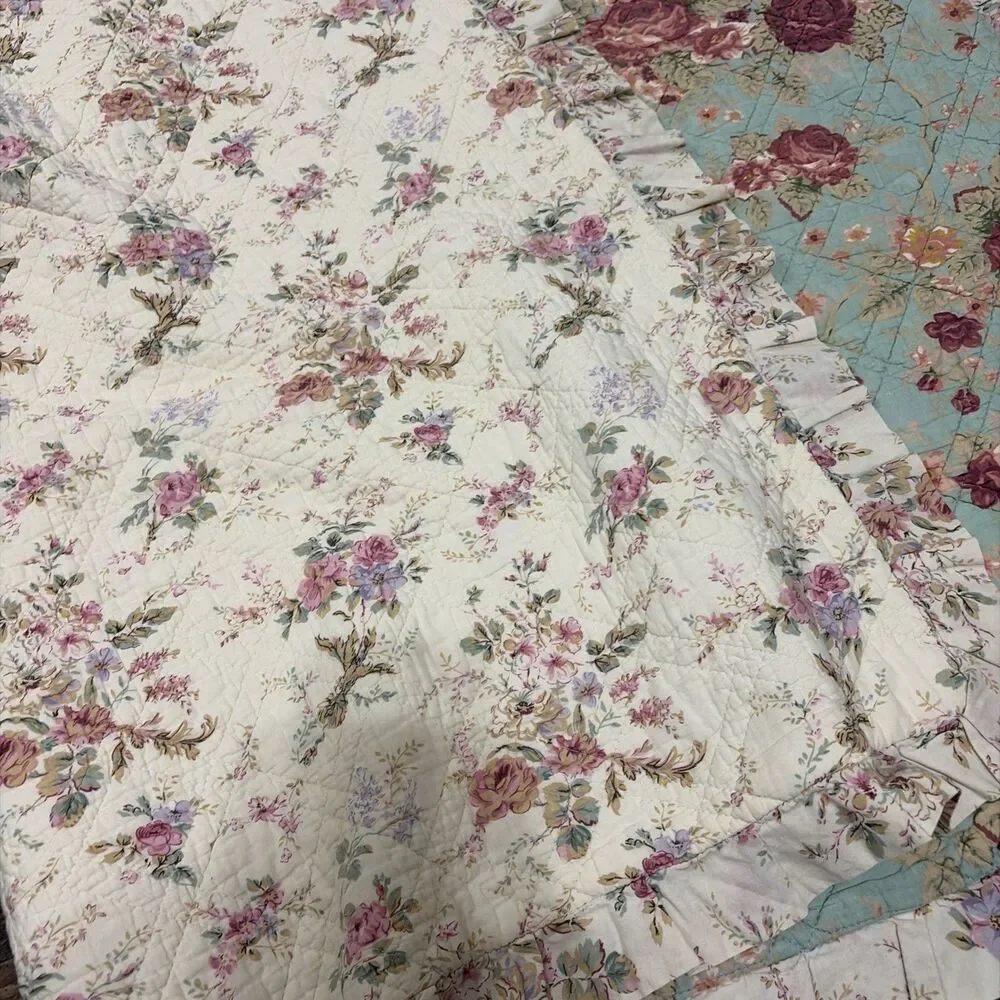 Greenland Home Floral Quilt Throw Blanket W/sham Pink Roses Cottagecore 54x60